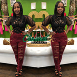 Wine High Waist Destroyed Jeans